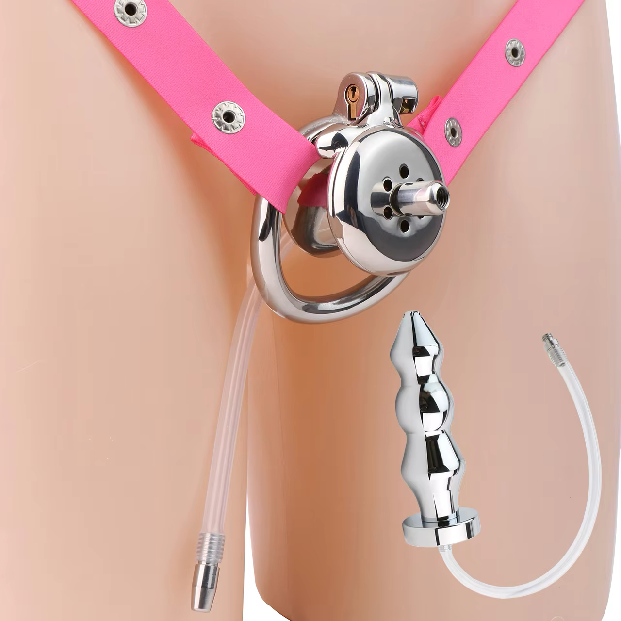 Urethral Inverted Chastity Cage with Detachable Anal Plug Negative Cock Cage for Dual Chastity Play