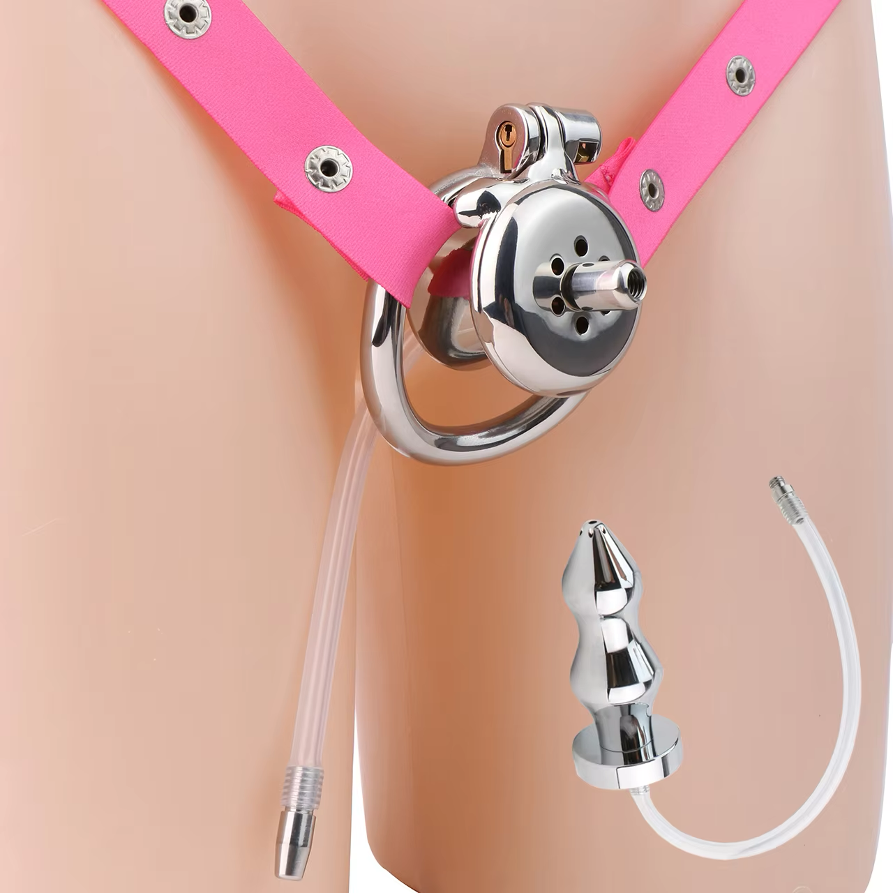 Urethral Inverted Chastity Cage with Detachable Anal Plug Negative Cock Cage for Dual Chastity Play