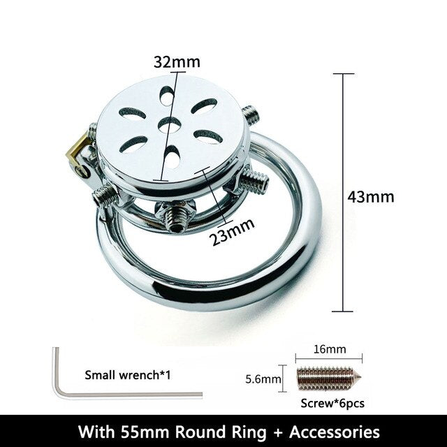 Spiked Flat Chastity Cage with Arc/ Round Ring and Screws - 304 Stainless Steel Cock cage For Men - KeepMeLocked
