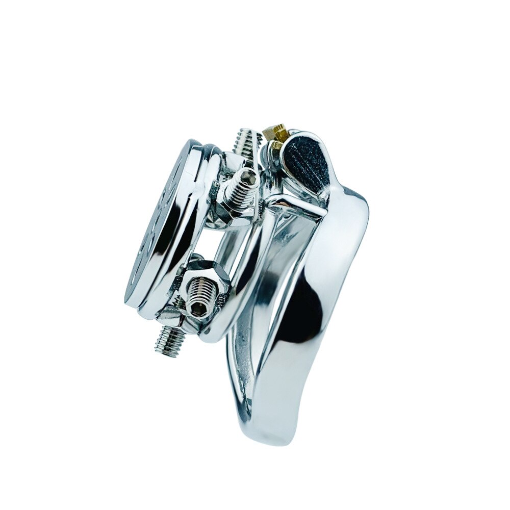 Spiked Flat Chastity Cage with Arc/ Round Ring and Screws - 304 Stainless Steel Cock cage For Men - KeepMeLocked