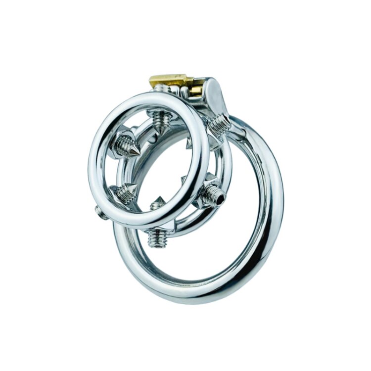 Spiked Chastity Cage - Bolted Metal Cock Cage with 4 Snap Ring Sizes For Option - KeepMeLocked