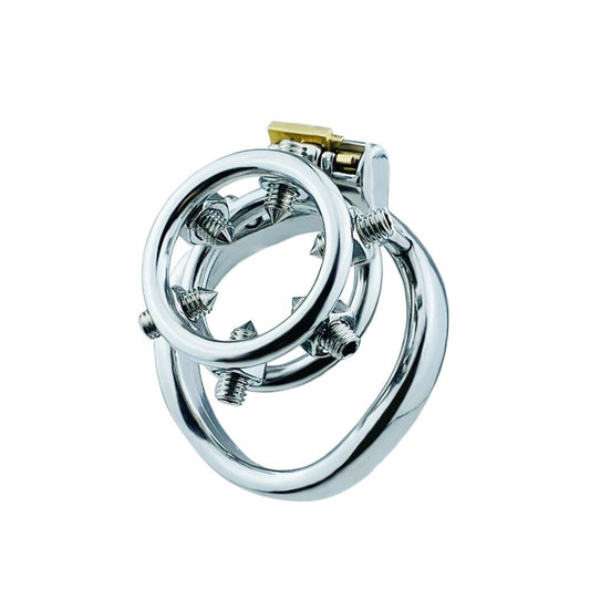 Spiked Chastity Cage - Bolted Metal Cock Cage with 4 Snap Ring Sizes For Option - KeepMeLocked