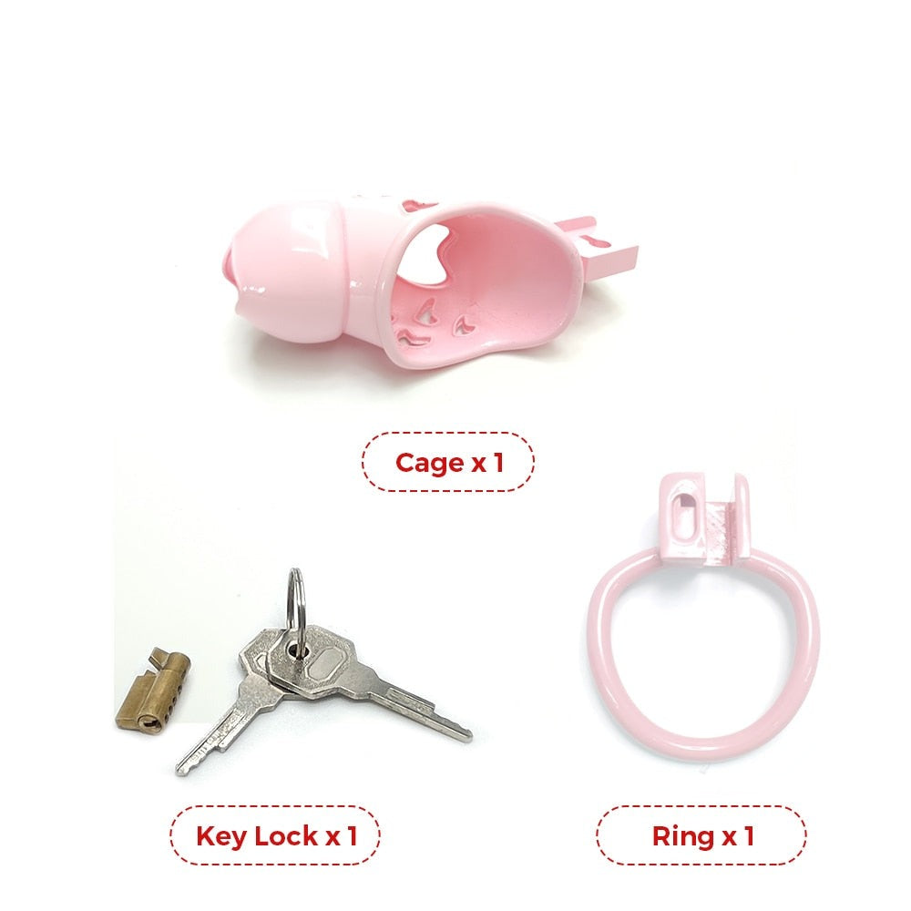 Pink Chastity Cage with Skull For BDSM Slave Play - KeepMeLocked