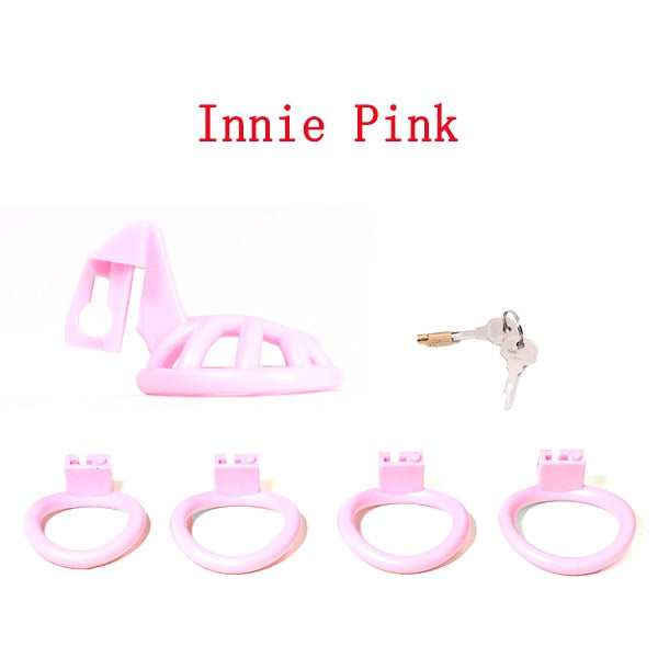 Pink Small Sissy Chastity Cage, Male Chastity Device With 4 Base Ring - KeepMeLocked