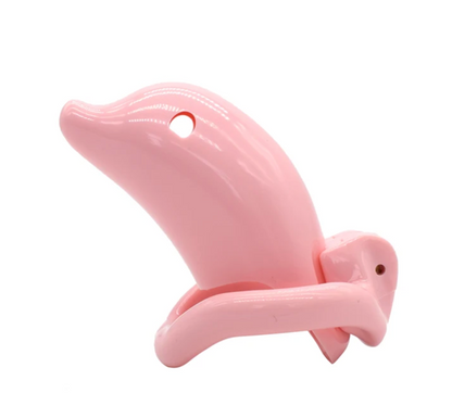 Dolphin Plastic Chastity Cage For Men with Breathable Holes and 4 Penis Rings - PinkChastity