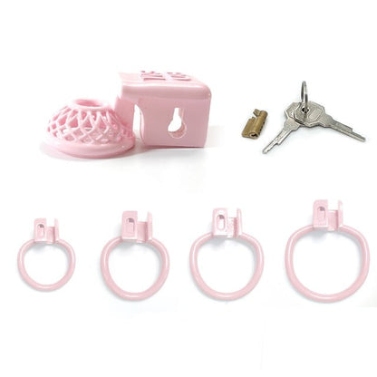 Sissy Chastity Cage - Super Small Cock Cage- Pink Chastity Device with 4 Rings - KeepMeLocked