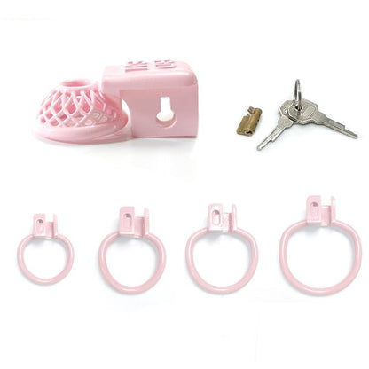 Sissy Chastity Cage - Super Small Cock Cage- Pink Chastity Device with 4 Rings - KeepMeLocked