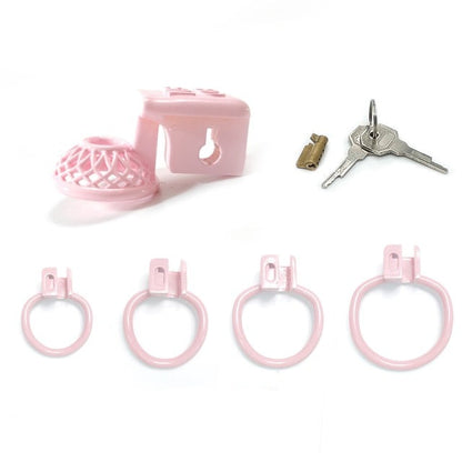 Sissy Chastity Cage - Super Small Cock Cage- Pink Chastity Device with 4 Rings - KeepMeLocked