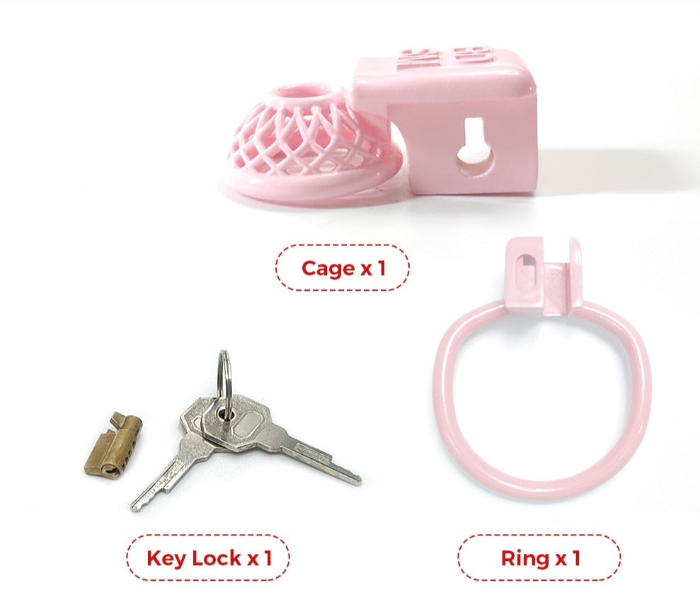 Sissy Chastity Cage - Super Small Cock Cage- Pink Chastity Device with 4 Rings - KeepMeLocked