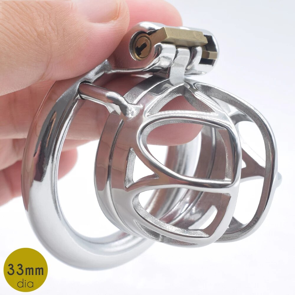BDSM Metal Inverted Chastity Cock Cage with Lock Penis Rings - KeepMeLocked