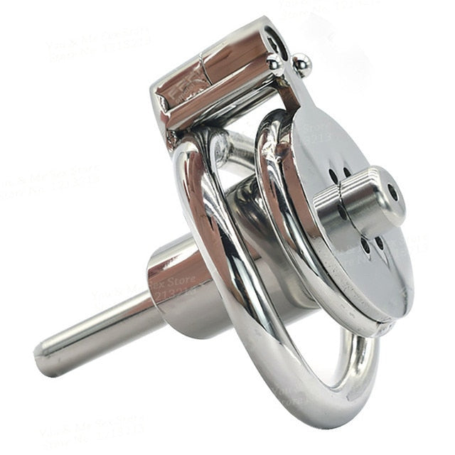 Inverted Chastity Cage with Removable Urethral Plug - Negative Cock Cage in Stainless Steel - KeepMeLocked