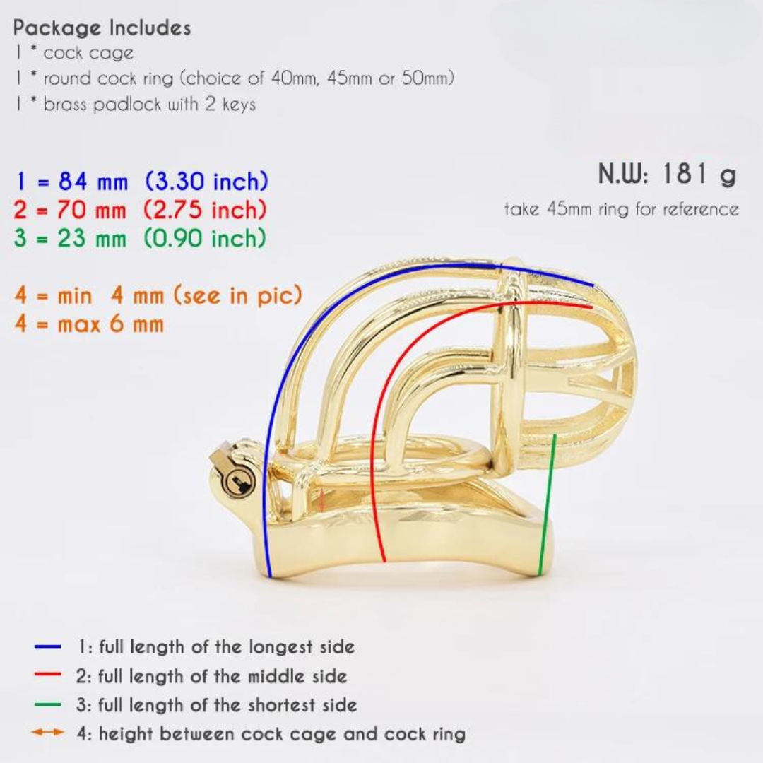 Curved Metal Gold Chastity Cage For Men Golden Cock Cage BDSM Chastity Device