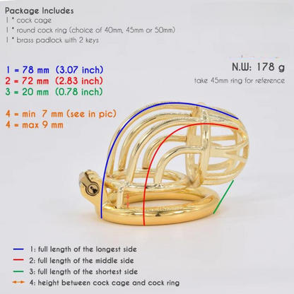 Curved Metal Gold Chastity Cage For Men Golden Cock Cage BDSM Chastity Device