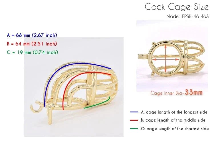 Curved Metal Gold Chastity Cage For Men Golden Cock Cage BDSM Chastity Device