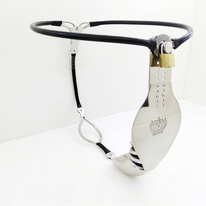 Stainless Steel Cock Shield Chastity Belt with Shit Hole - Black - KeepMeLocked