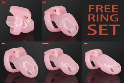 BDSM Male Resin Chastity Cock Cage Device with 4 Penis Rings Set HTV4 - KeepMeLocked