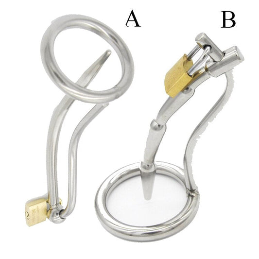 Metal Chastity Cage with Catheter For Men - Penis Ring Plug - KeepMeLocked