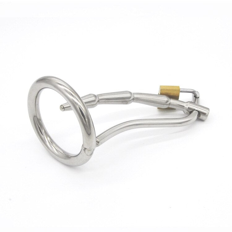Metal Chastity Cage with Catheter For Men - Penis Ring Plug - KeepMeLocked