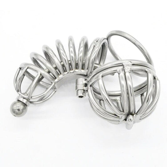 Metal Chastity Cage For Men - Hollow Cock Cage with Urethral Catheter Tube - KeepMeLocked