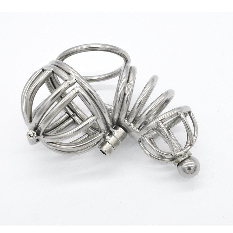 Metal Chastity Cage For Men - Hollow Cock Cage with Urethral Catheter Tube - KeepMeLocked