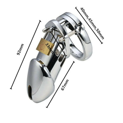 Male Chastity Device - Stainless Steel Chrome Plated Metal Cock Cage with Lock - KeepMeLocked