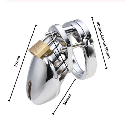 Male Chastity Device - Stainless Steel Chrome Plated Metal Cock Cage with Lock - KeepMeLocked