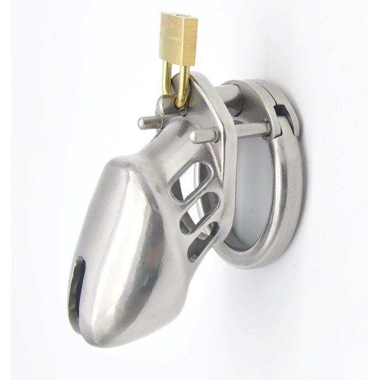 Male Chastity Device - Stainless Steel Chrome Plated Metal Cock Cage with Lock - KeepMeLocked