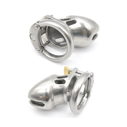 Male Chastity Device - Stainless Steel Chrome Plated Metal Cock Cage with Lock - KeepMeLocked