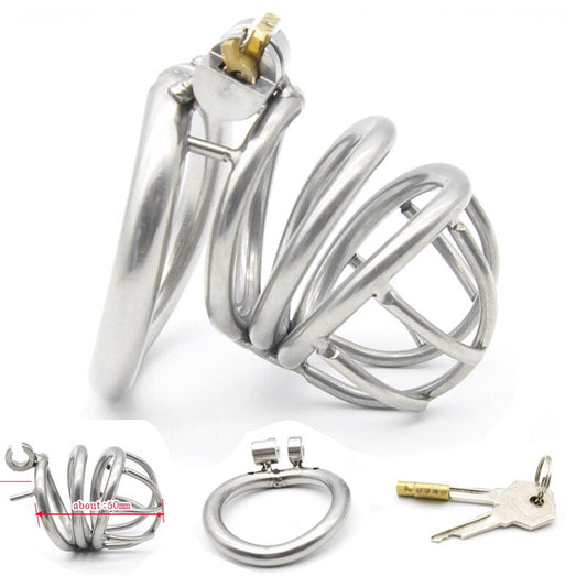Metal Chastity Cage For Men with Invisible Lock Key - Stainless Steel - KeepMeLocked