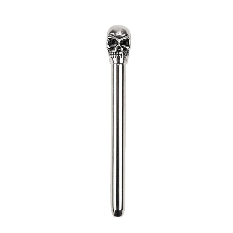 Male Stainless Steel Penis Urethral Sound Plug | Hollow Skull Head Metal Penis Stick Catheter Dilator - KeepMeLocked