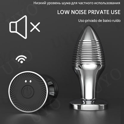 Metal wireless remote control anal plug wave pattern vibrator charging sex toy - KeepMeLocked