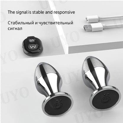 Metal wireless remote control anal plug wave pattern vibrator charging sex toy - KeepMeLocked