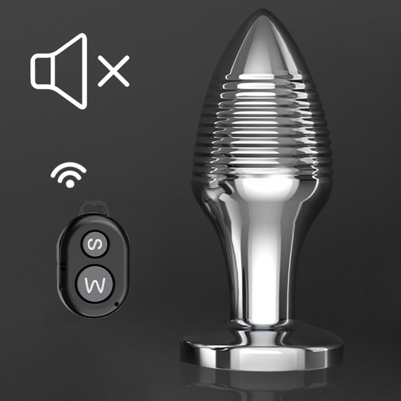 Metal wireless remote control anal plug wave pattern vibrator charging sex toy - KeepMeLocked