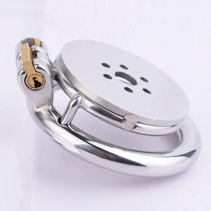 Metal Flat Chastity Cage with Detachable Silicone/Metal Catheter