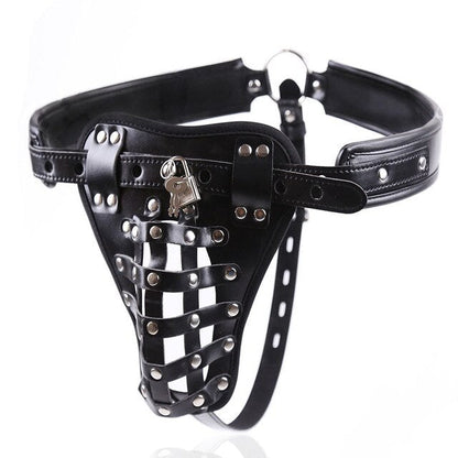 PU Leather Male Sexy Chastity Bondage and Chastity Underwear - Lock Adult Erotic Penis Cage Cock Rings - KeepMeLocked