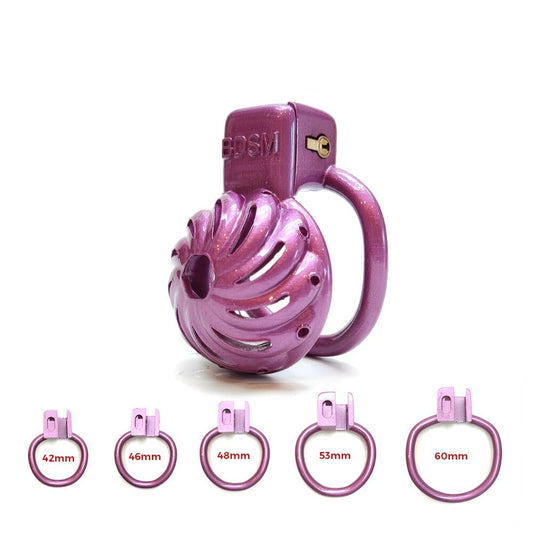 Purple Flower Small Chastity Device Cage Slave Cock Cage BDSM Male Penis Ring Lock Bondage Erotic Gay Ladyboy Sexy Toys for Men - ChastityBondage
