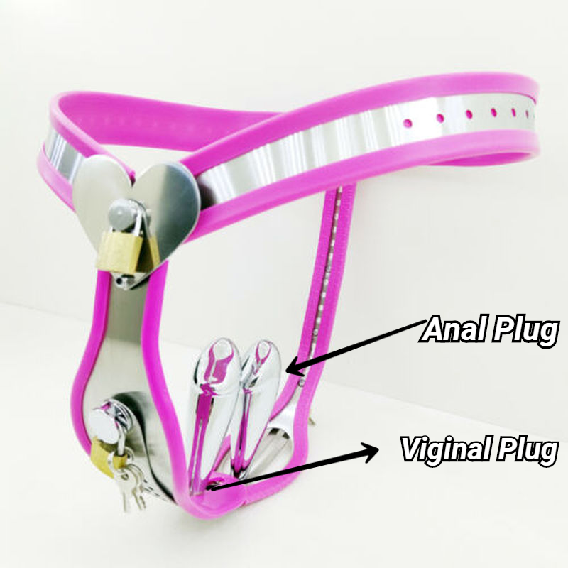 Female Heart Shaped Chastity Belt with Lock Shield - Pink - KeepMeLocked