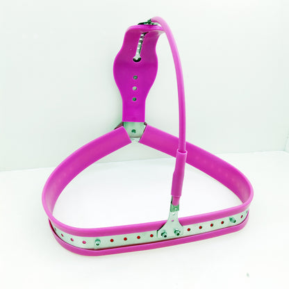 Female Heart Shaped Chastity Belt with Lock Shield - Pink - KeepMeLocked