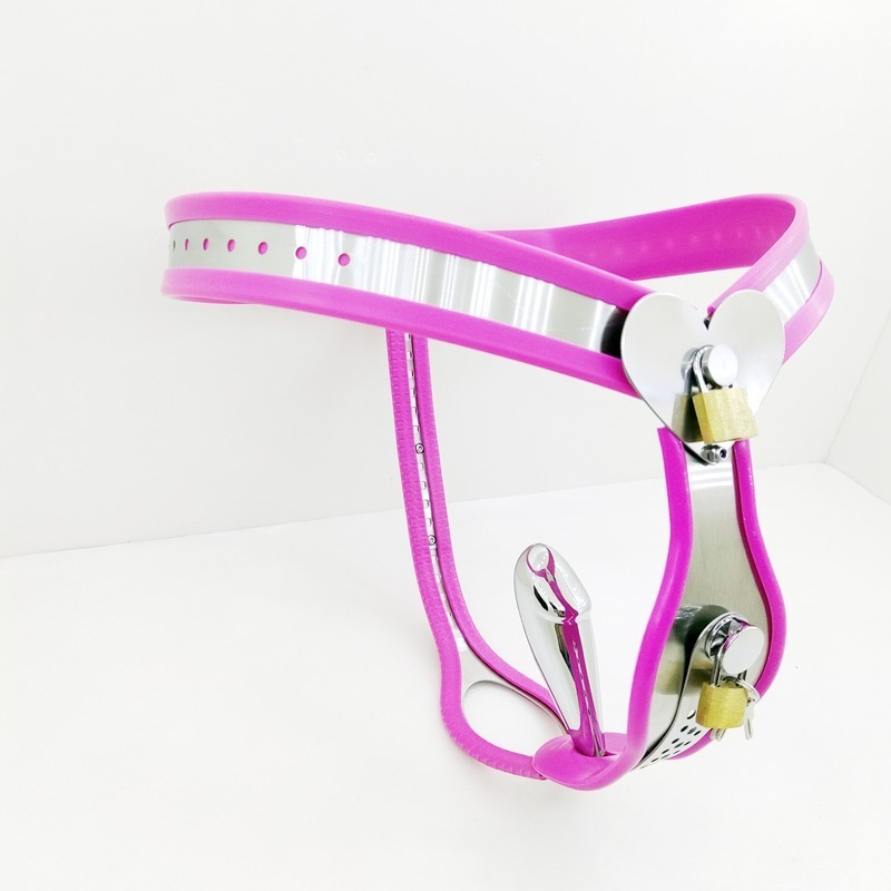 Female Heart Shaped Chastity Belt with Lock Shield - Pink - KeepMeLocked