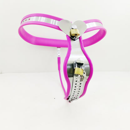 Female Heart Shaped Chastity Belt with Lock Shield - Pink - KeepMeLocked