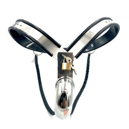 Male Chastity Belt: Stainless Steel Double and Single Wire Cock Cage with Lockable Pants - KeepMeLocked