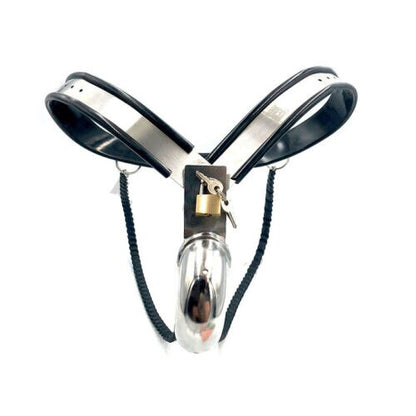 Male Chastity Belt: Stainless Steel Double and Single Wire Cock Cage with Lockable Pants - KeepMeLocked