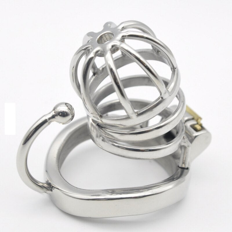 Male Chastity Cock Cage: Stainless Steel Hollow Breathable Sleeve with Urinary Catheter Tube Lock - KeepMeLocked