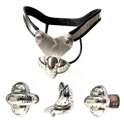 BDSM Restraint: Male Chastity Belt with Double-Wire Locking Panties, Curved Waist, and Scrotum Cage - KeepMeLocked