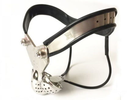 BDSM Restraint: Male Chastity Belt with Double-Wire Locking Panties, Curved Waist, and Scrotum Cage - KeepMeLocked