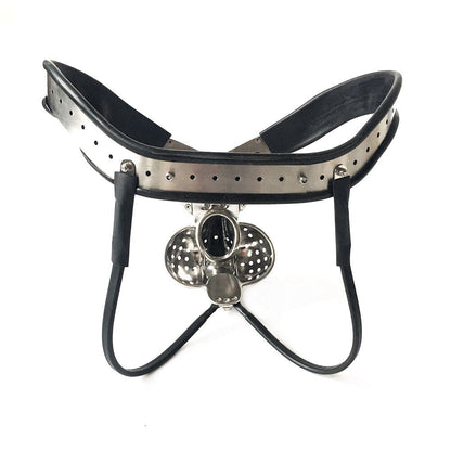 BDSM Restraint: Male Chastity Belt with Double-Wire Locking Panties, Curved Waist, and Scrotum Cage - KeepMeLocked