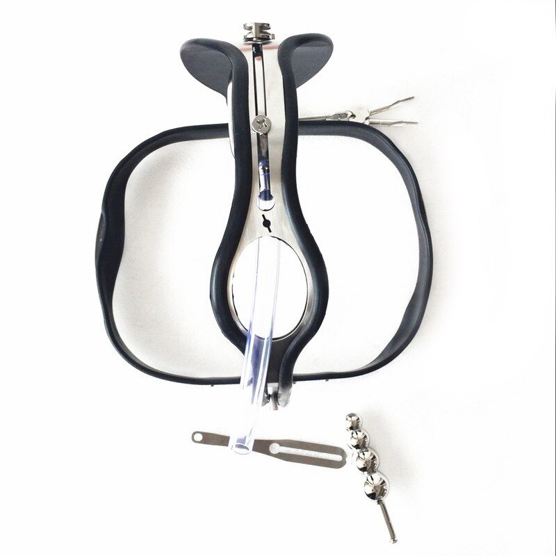 Stainless Steel Male Chastity Belt with T-Belt Device, Neck Collar, Thigh Ring, and Scrotum Restraint - KeepMeLocked