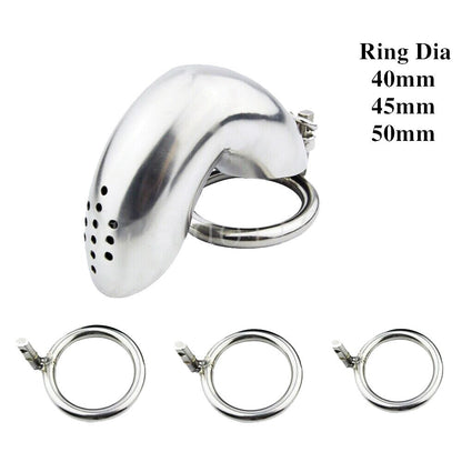 Men's Stainless Steel Chastity Device: Lockable Full Closed Cock Cage Belt with Penis Rings Sleeve for Adult BDSM Play - KeepMeLocked