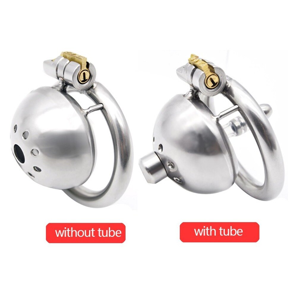 Super Small Chastity Cage For Men: Stainless Steel Cock Cage with Urinary Catheter and Penis Ring - KeepMeLocked