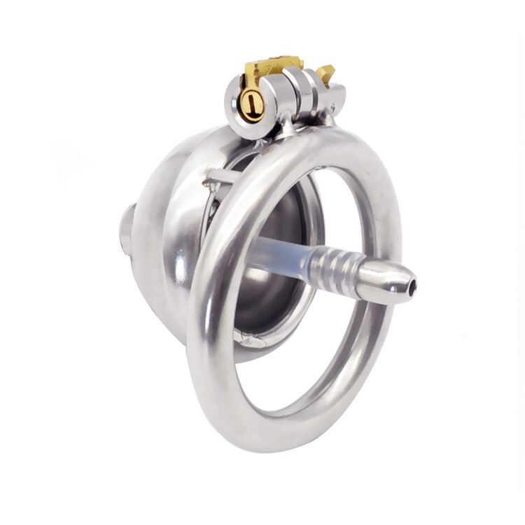 Super Small Chastity Cage For Men: Stainless Steel Cock Cage with Urinary Catheter and Penis Ring - KeepMeLocked